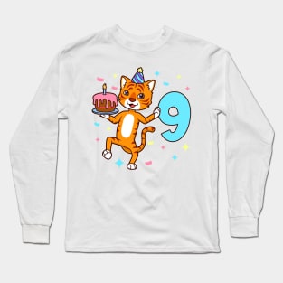 I am 9 with tiger - boy birthday 9 years old Long Sleeve T-Shirt